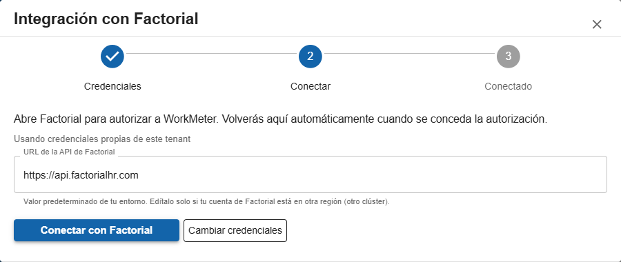 Asistente de Factorial — paso Conectar