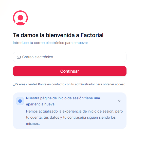 Página de acceso a Factorial