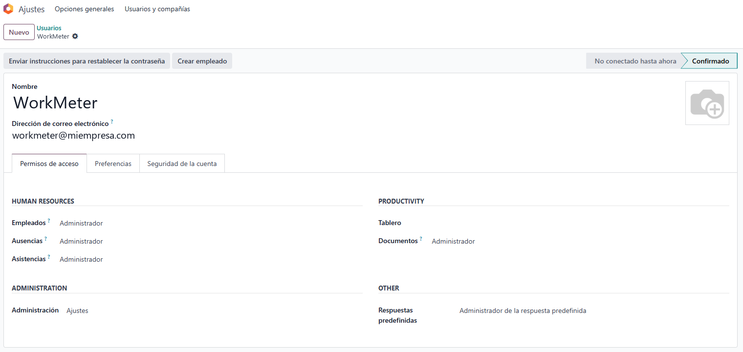 Odoo: permissões de acesso do usuário de integração