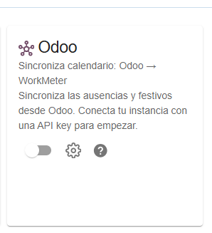 Cartão do Odoo sem configuração no painel de Integrações