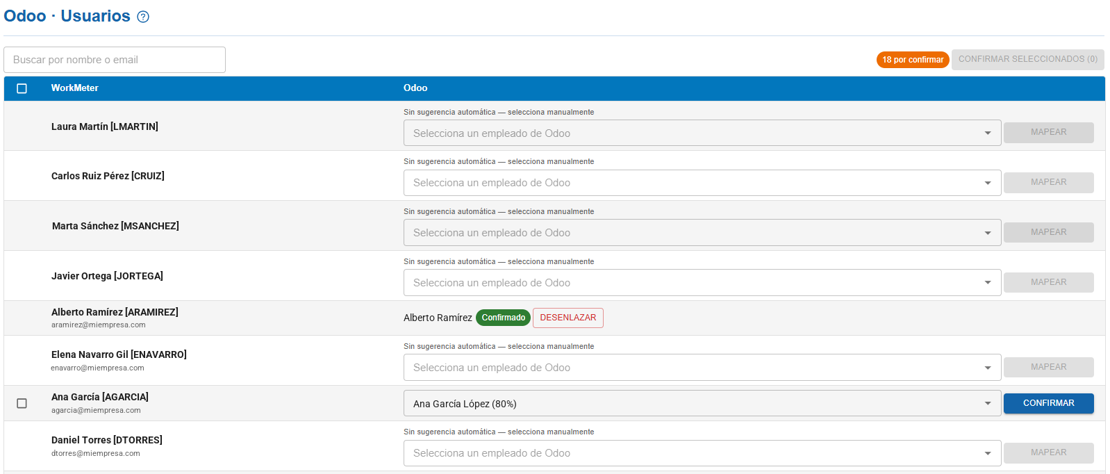 Mapeamento de funcionários WorkMeter ↔ Odoo