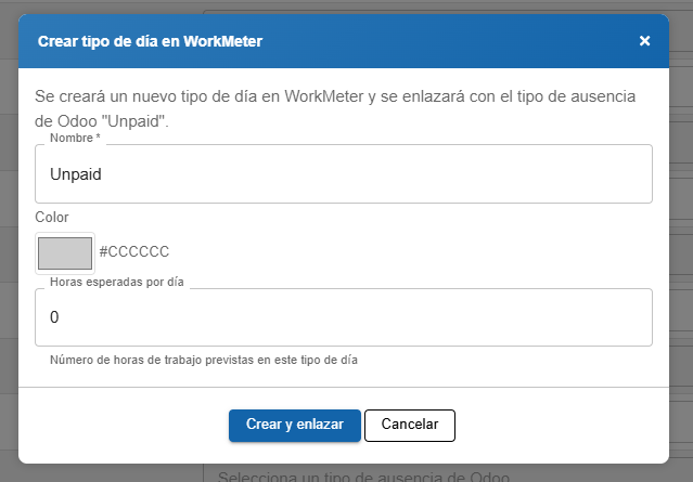 Modal para criar um tipo de dia no WorkMeter