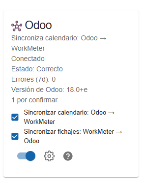 Cartão do Odoo conectado com as duas caixas de sincronização